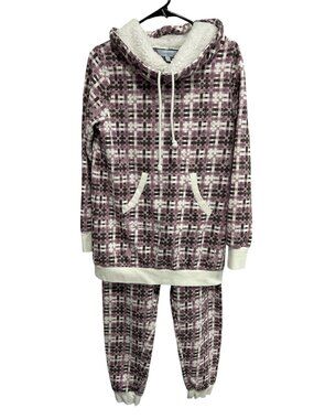 Pajamagram Small Purple Plaid Sherpa Lined Hoodie Jogger Pajama Set Hygge